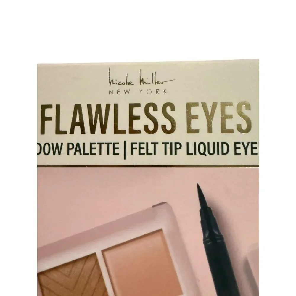 Nicole Miller Flawless Eyes Rosy Nude Eyeshadow Palette with Black Eyeliner Pen